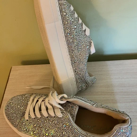 Betsey Johnson Gold and Silver Rhinestone Sneakers - Picture 3 of 4